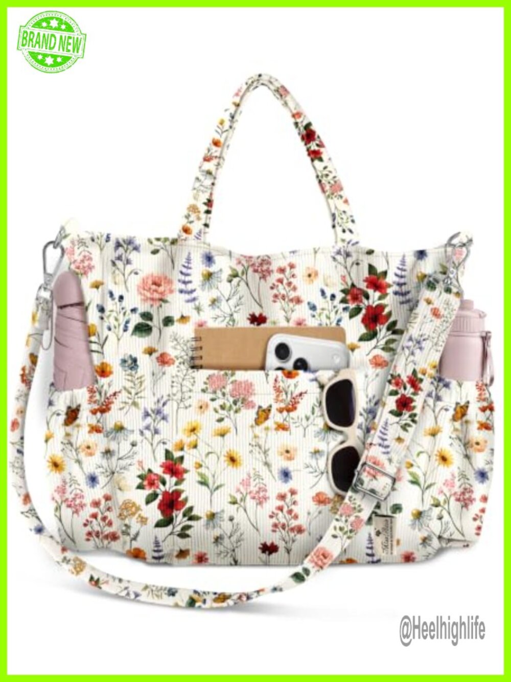 Corduroy Crossbody Tote Bag Large Fits 14" Laptop 3-Way Carry